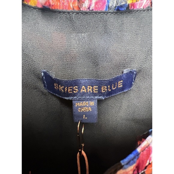 Skies Are Blue Floral Balloon Sleeve Ruffle Top Women's Size Large NWT - Picture 2 of 12